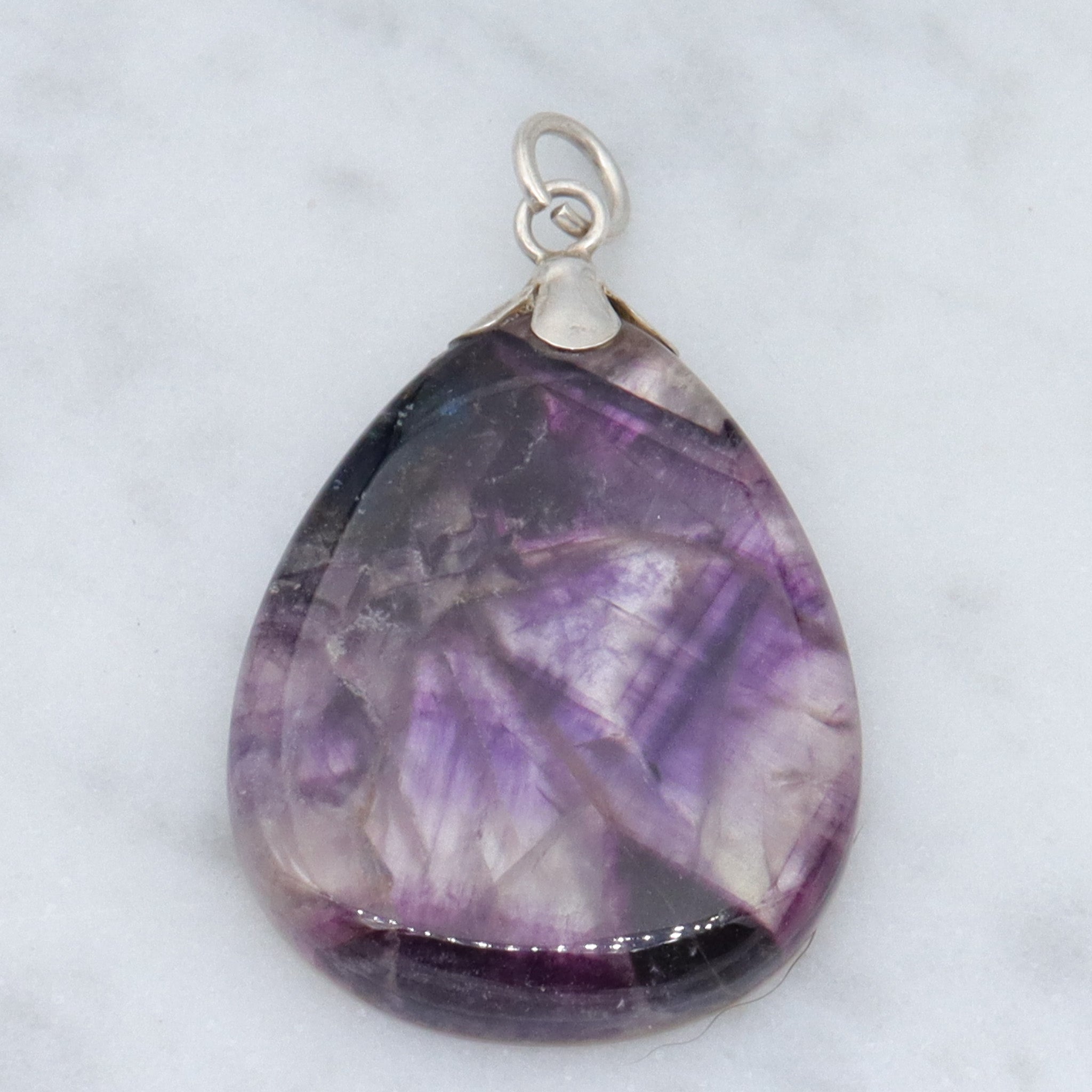 Vintage trapiche amethyst slice teardrop sterling pendant